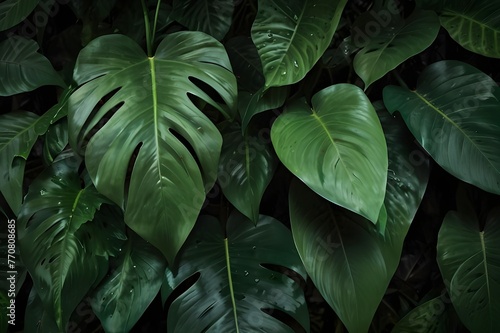 Tropical leaves texture,Abstract nature leaf green texture background,picture can used wallpaper desktop Generative AI