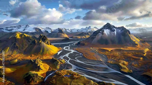 Aerial Serenity: Icelandic Mountains and Rivers Unveiled
