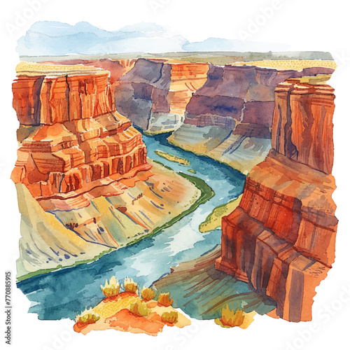 canyon lanscape vector illustration in watercolour style