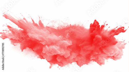 Bright red holi paint color powder festival explosion burst isolated white background. 