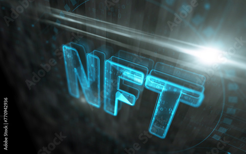 NFT non-fungible token symbol digital concept 3d illustration