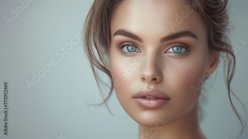 Serene portrait of a woman with impeccable skin, reflecting the harmonious blend of natural beauty and the benefits of cosmetology.