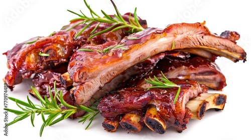Grilled ribs on a white background. Savor the irresistible allure of these perfectly grilled ribs, their appetizing appearance enhanced against a pure white canvas.