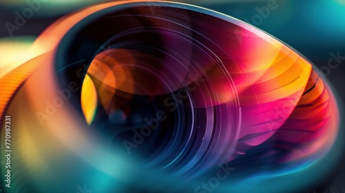 A close-up view of a camera lens diaphragm