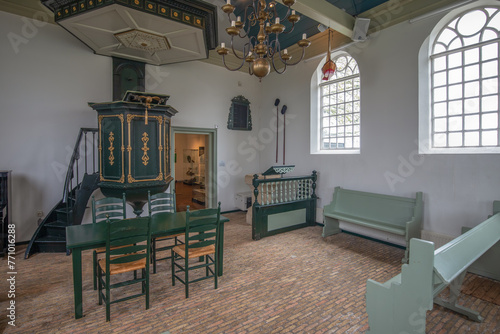 Interior of the small church on the former island of Schokland in the Netherlands.