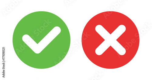 Checkmark and cross. Isolated vector symbol. Checkmark right symbol tick sign. Test question.