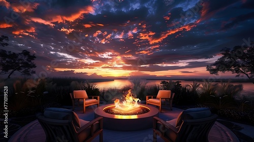 an image that captures the epitome of opulence, with decadent chairs surrounding an inviting fire pit 