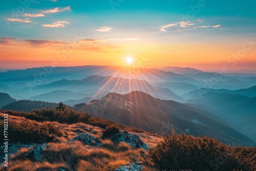 Sunrise Haven: A Majestic Mountainous Landscape Generative AI