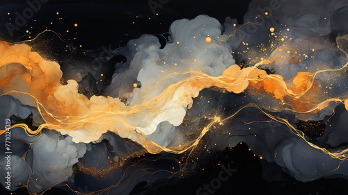 Capturing the essence of movement and mystery in this stunning painting of swirling orange and black smoke. ️