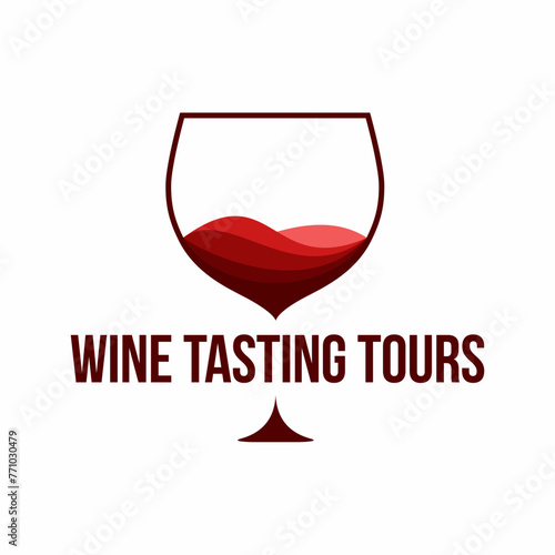 wine tour logo design landscape with valley in glass illustration