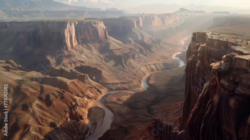 A breathtaking canyon carved over millennia by the forces of nature, with towering cliffs and winding rivers