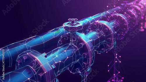 Business concept for an oil pipeline with a valve. Transportation line for the petroleum fuel industry. Vector illustration of a low poly mesh wiring frame.