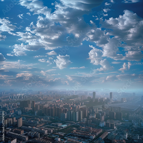 Cityscape under blue sky. Generative AI