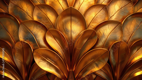 A golden composition with iridescent reflections, reminiscent of bird plumage.