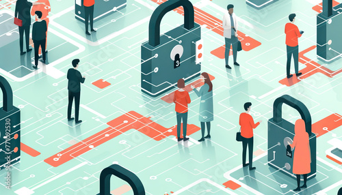Data Privacy Awareness Campaign: Safeguarding Personal Information, data privacy awareness campaign with an illustration of people locking their personal data with a padlock