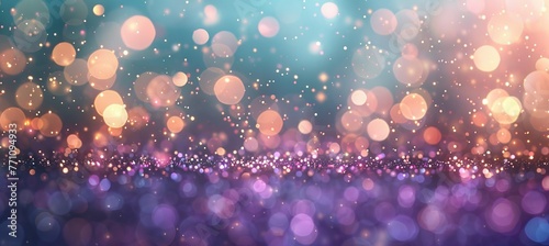 Soft delicate blurred bokeh background in lilac purple, mint green, and champagne gold colors