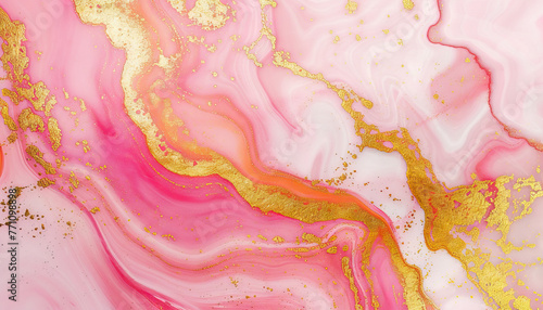 Modern Marble Art: Abstract pink and gold fragment of a colorful marble background, showcasing artistic elegance and contemporary design aesthetics