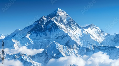 Snowy mountain peaks with a clear blue sky