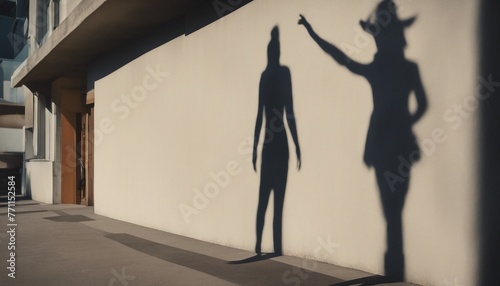 a person's shadow stretching across a wall. The shadow takes on a life of its own, distorting and transforming into a fantastical creature.