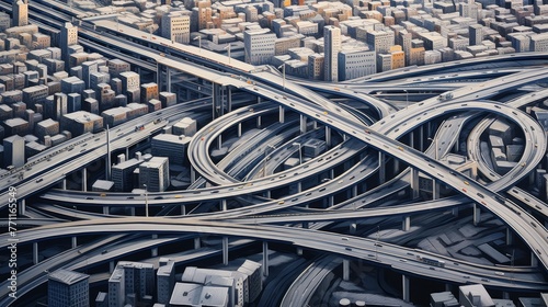 Aerial view of the city viaduct interchange AI generated illustration