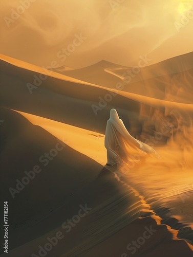 white dress walking desert scene cloaked woman avatar dunes sorcerer sand princess tan endless