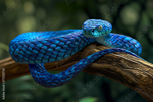 the blue tree snake slithers over a wooden branch in d802c099-1783-4b6e-bb33-7610d8ac154f 2