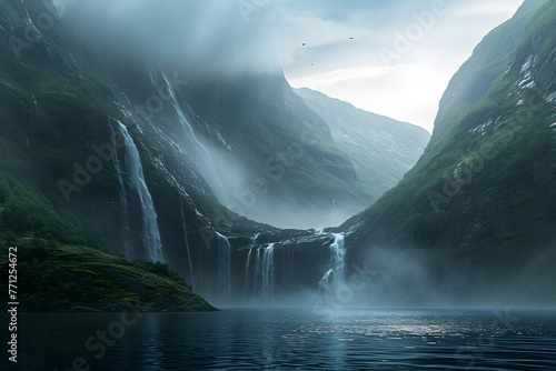 the waterfall in water surrounded by mountains in the s 92c88503-688e-489d-aaf6-655243eb1195