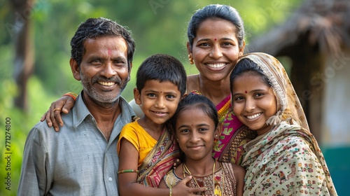 Image of joyful Indian household in nature.