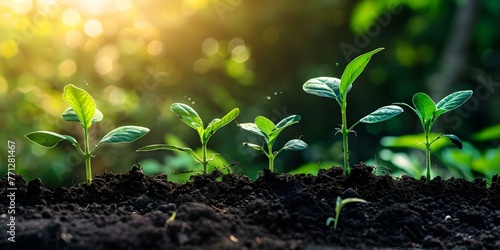 New growth sprouts in fertile soil showcasing effective water consumption and carbon dioxide removal in agriculture. Concept Agricultural Sustainability, Soil Health, Carbon Sequestration
