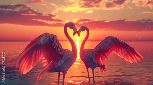 two flamingoes with wings open at sunset in the style 6bb4f80e-ad61-456a-a45b-021edf660b93 1