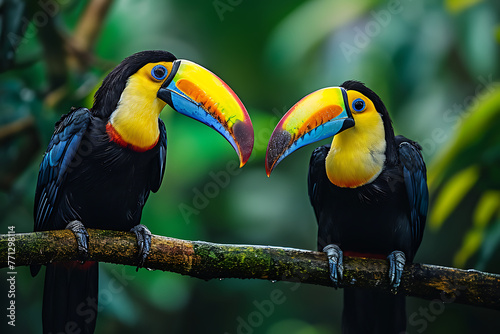two toucans perched on a branch in the style of bold e7cda883-232f-430e-8bab-36b3ed4d68c0 3