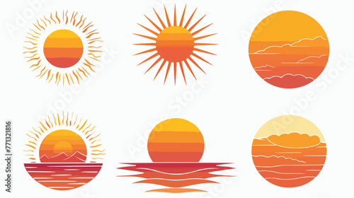 Sun sunlight sunrise sunset illustrations Flat vector