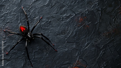 Red widow spider on a black background. Dangerous insect.