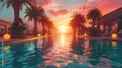 sunset in the pool