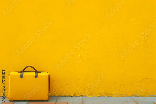 yellow suitcase on a bright yellow wall in the style a350f4e6-5ef3-40fd-9598-ca8b2a5f05b8 1