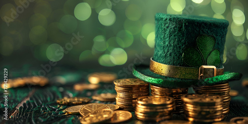 St Patrick's Day Green cap and gold coins