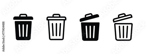 Trash Can Icon Set - Empty and Full Waste Bin Symbols