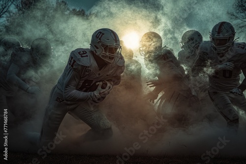 American football: a dynamic collision of strategy, strength, and skill, the essence of gridiron prowess, team unity, and the fervor of a quintessential American sport