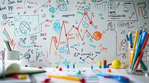 A whiteboard with a calculus equation solved using various methods. Equation solution