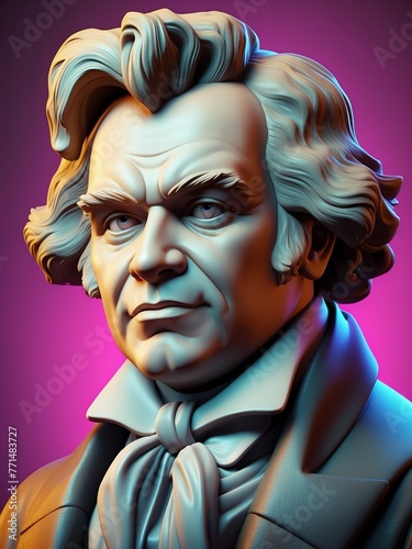 portrait of ludwig van beethoven 3D sculpt illustration art design on plain white background from Generative AI