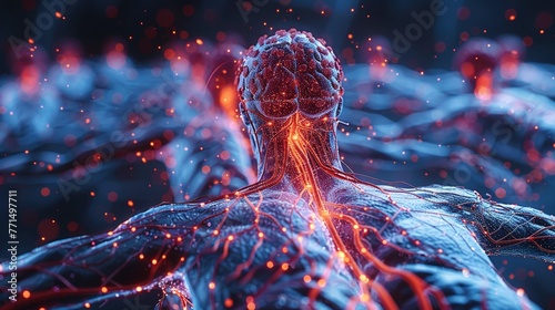 3D render showing detailed human nervous system, hightech medical imaging, clipart isolated on a white background