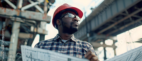 Black engineer supervising construction work