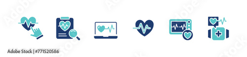 heartbeat monitoring cardiology diagnosis icon set cardiogram heart pulse medicals care vector illustration for web and app