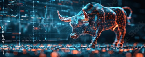 A sleek, modern representation of a bull amidst a digital stock trading interface