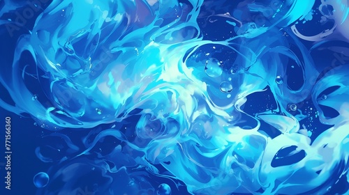 Flagella in fluid flow, close view, pastel blue swirls, crisp motion, dark background