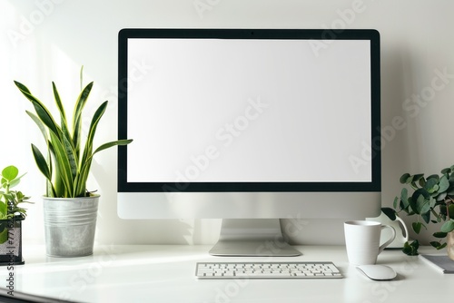 Minimalist office background computer display mockup