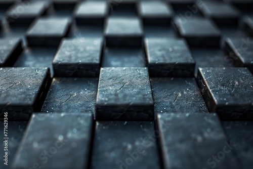 A detail-focused image capturing the rough texture and cube-like pattern of a surface that resembles cobblestone paving