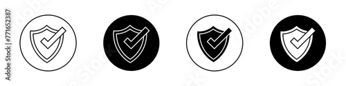 Shield check icon set. safety or protect guard vector symbol. privacy checkmark sign. defence guarantee icon. reliable insurance product symbol.