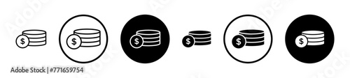 Coins vector icon set. dollar money coins stack line icon. deposit cash sign suitable for apps and websites UI designs.