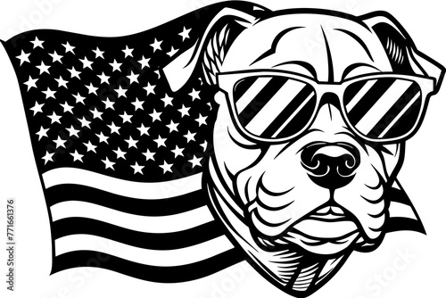 Americana smile buldog flag on-sunglass-ripped vector illustration 